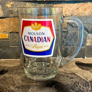 Vintage Molson Canadian Lager Beer Clear Glass Tankard Mug Canada Barwar…